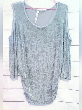 Ny Collection Gray 🩶 🩶 Velvet Long Sleeve cold shoulder Top Size XL